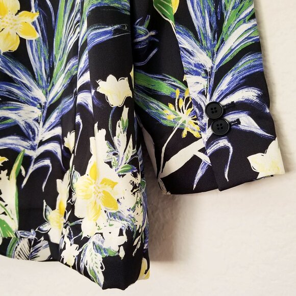 Zara Basic Floral Print Silky Satin Open Front Blazer Jacket M Vibrant Tropical - Picture 11 of 16
